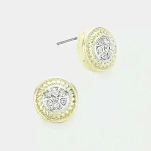 14KGP STONE PAVE ROUND EARRINGS